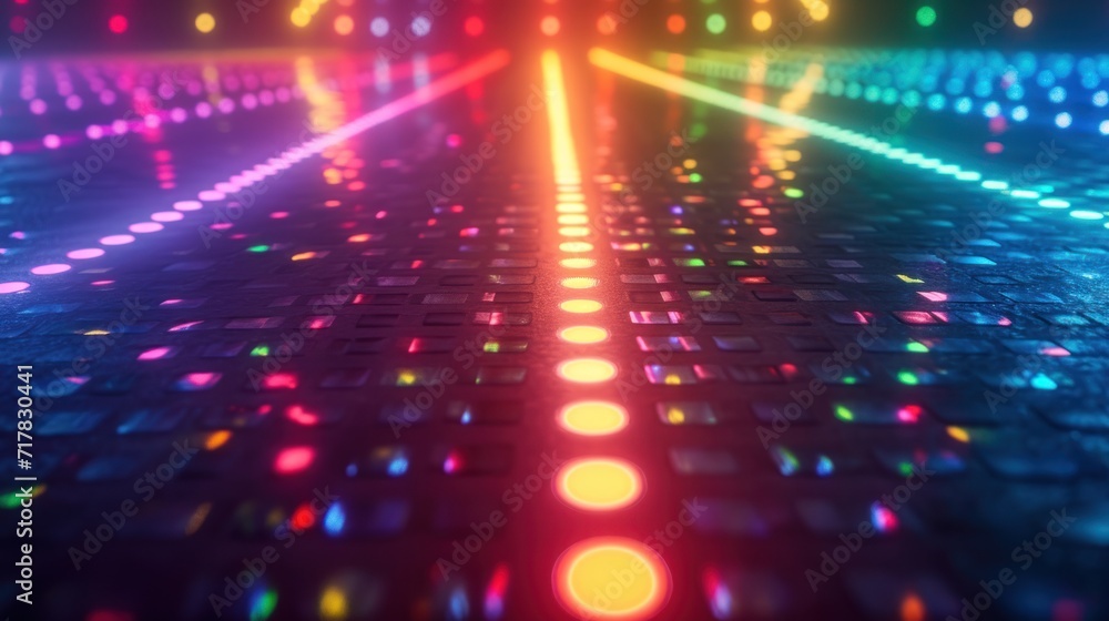 colorful dance floor Dance of lines and light. Rainbow spectrum disco dance Circle sound equalizer background
