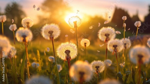 Dandelion In Field At Sunset. Neural network AI generated art Neural network AI generated art photo
