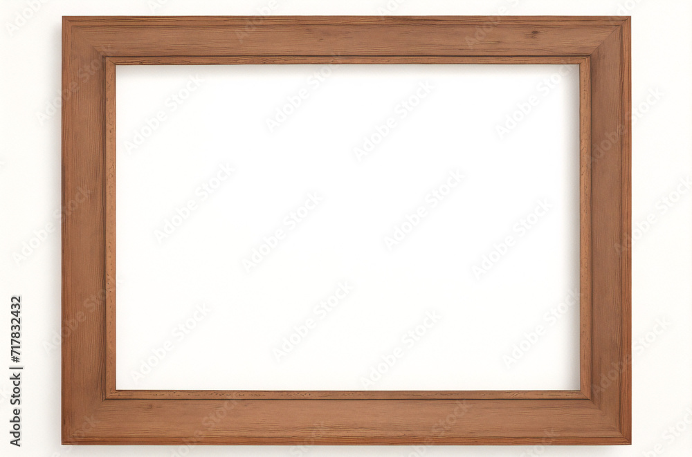 Marco vertical rectangular fino de madera clara colgado en una pared con textura blanca, plano, vista superior, ilustración 3D. Marco vertical rectangular fino de madera clara colgado en una pared con textura blanca, plano, vista superior, ilustración 3D.