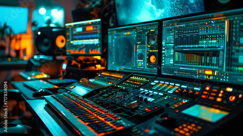 Professional Audio Mixing Console in a Studio: Technology and Equipment for Music Production and Broadcasting