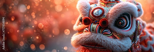 Chinese New Year Celebration: Golden Dragon Mascot with Red and Orange Hair Generative AI photo