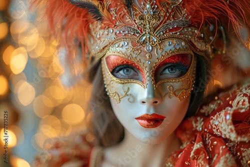Halloween Mardi Gras Masked Beauty Generative AI © Mansi