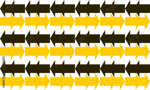 set of vector, Seamless pattern with black and yellow arrows on white background, left and right horizontal strip row, Seamless pattern with arrows, design for fabric print or t-shirt screening
