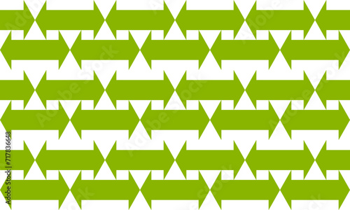 Seamless pattern with green arrow on a white background, left and right horizontal strip row, Seamless pattern with arrows, design for fabric print or t-shirt screening