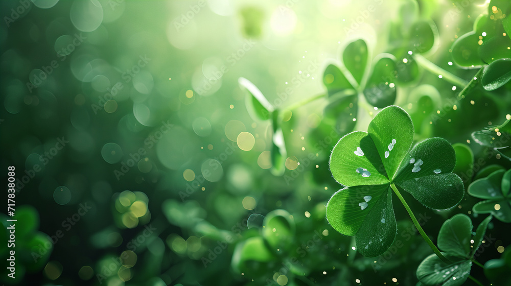 four leaves clover blurred confetti background four leaves clover blurred confetti background