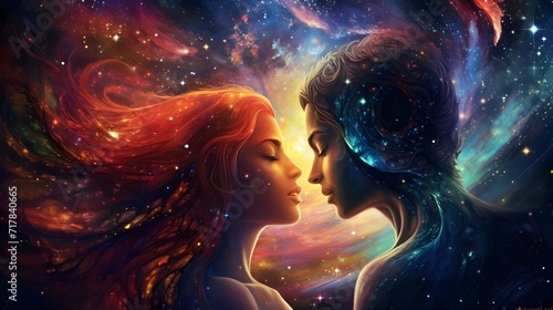 Galactic Love Constellations: Surreal Depiction of Affectionate Planets and Stars