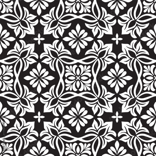 Floral geometric seamless pattern. Black and white ornament. Fabric for ornament  wallpaper  packaging  vector background