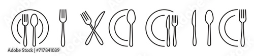 "Elevate dining visuals with our Line Art Cutlery Icon Set. Minimalist, stylish, and perfect for menu logos. Vector illustration."
