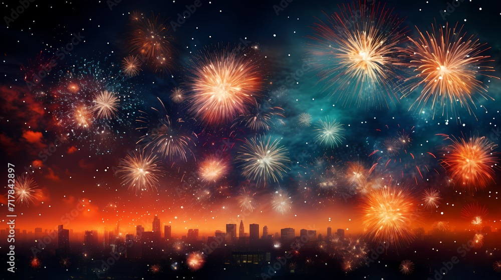 Happy New Year, burning fireworks with bokeh light background Happy New Year, burning fireworks with bokeh light background