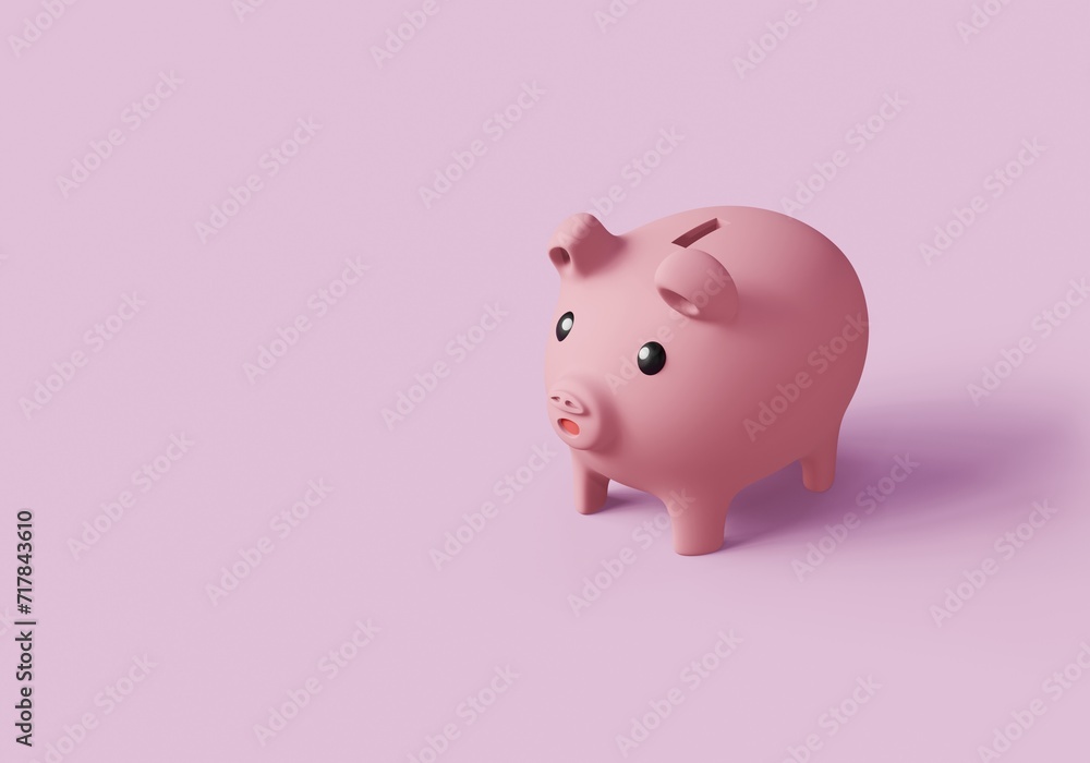 3D Pig, Piggy bank safe, economy and finance concept, cute mascot cartoon style isolated on pink pastel background. Keep and accumulate cash savings. Safe finance investment. 3d render illustration.