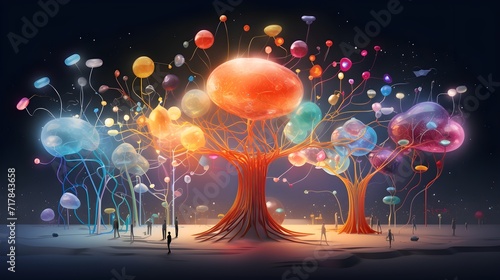Surreal Brainstorm: Colorful Thought Bubbles Merging into a Dynamic Web of Positive Ideas