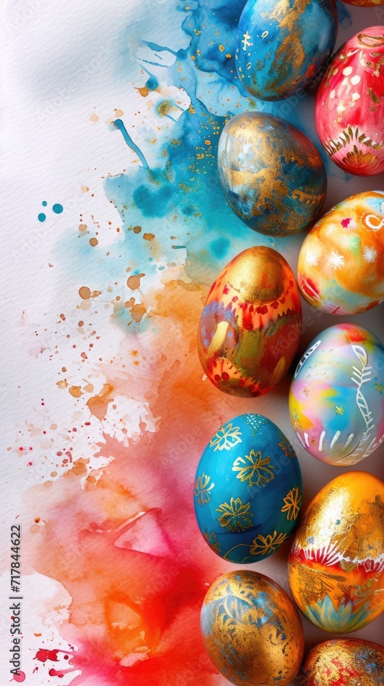 Vibrant Watercolor Easter Eggs on White. A collection of colorful watercolor Easter eggs scattered on a white background. Vibrant Watercolor Easter Eggs on White. A collection of colorful watercolor Easter eggs scattered on a white background.
