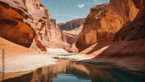 Arch in canyon wall with reflection of the abstract design on the waters of Lake Powell.  generative, AI. © Oleks Stock