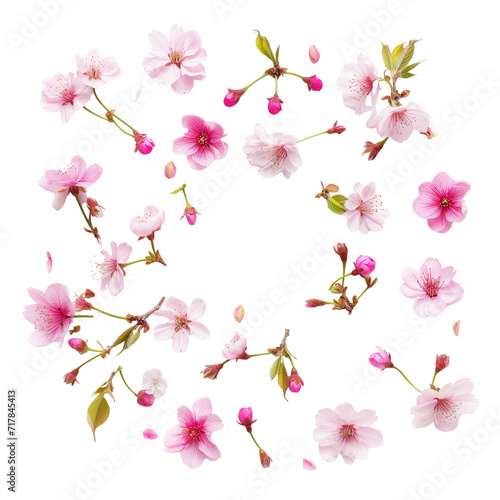 pink cherry blossom beautiful sakura flowers isolated on transparent background