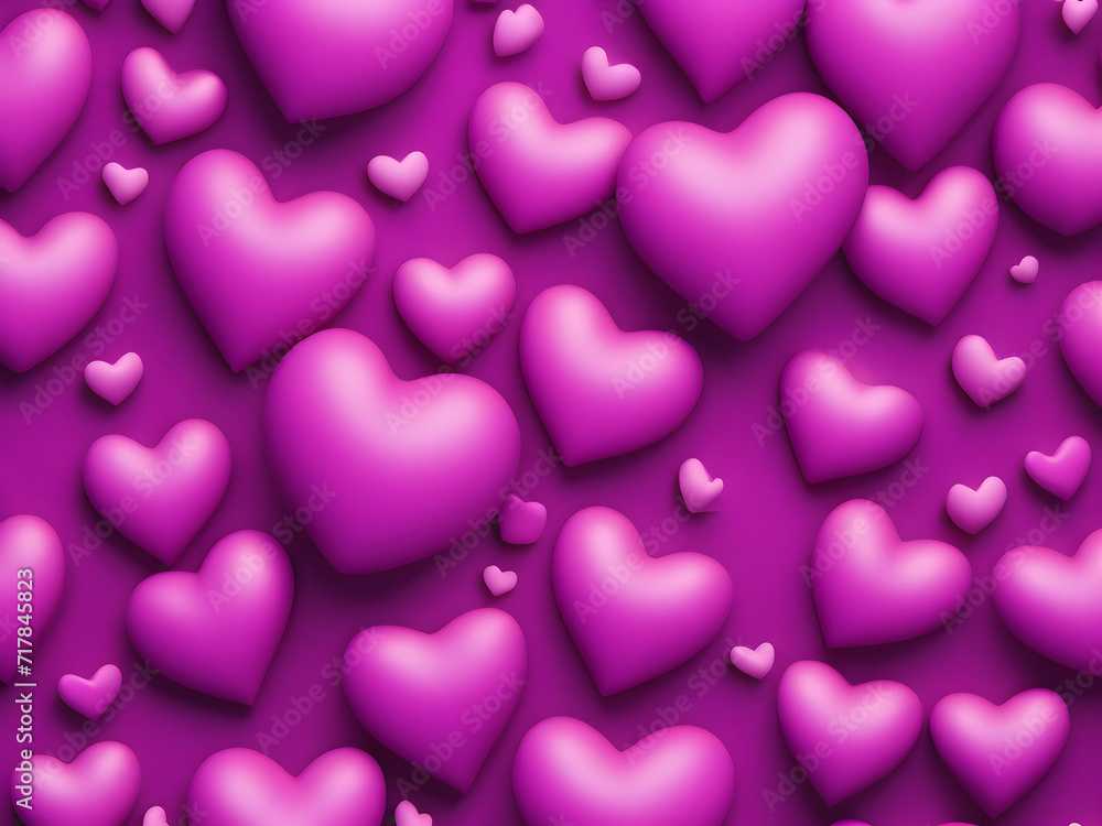 pattern with violet hearts 3D
