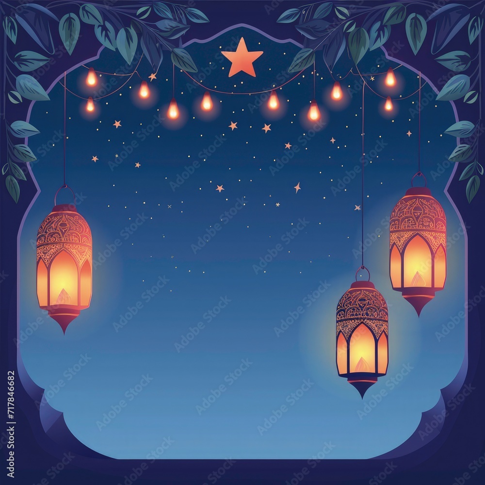 Fototapeta premium ramadan kareem banner background- Ramadan kareem islamic festival greeting card background, ramadan kareem lantern with minner background