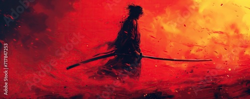 Samurai Illustration. Crimson Clash. Illustration of a Samurai in red and black composition.