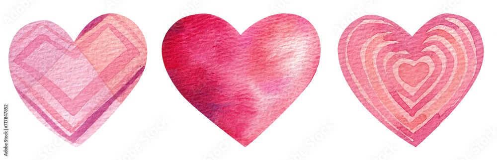 Valentine's Day, hearts, watercolor illustrations, red, pink, celebration invitation, decoration Valentine's Day, hearts, watercolor illustrations, red, pink, celebration invitation, decoration