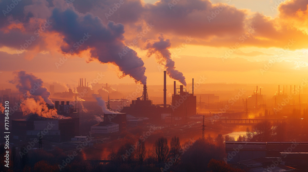 Factory with pollution. Environment concept. 