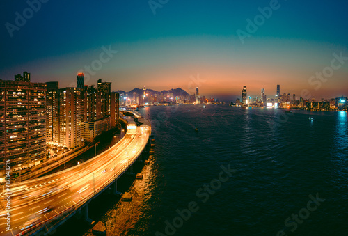 Hong Kong city aerial view at sunset