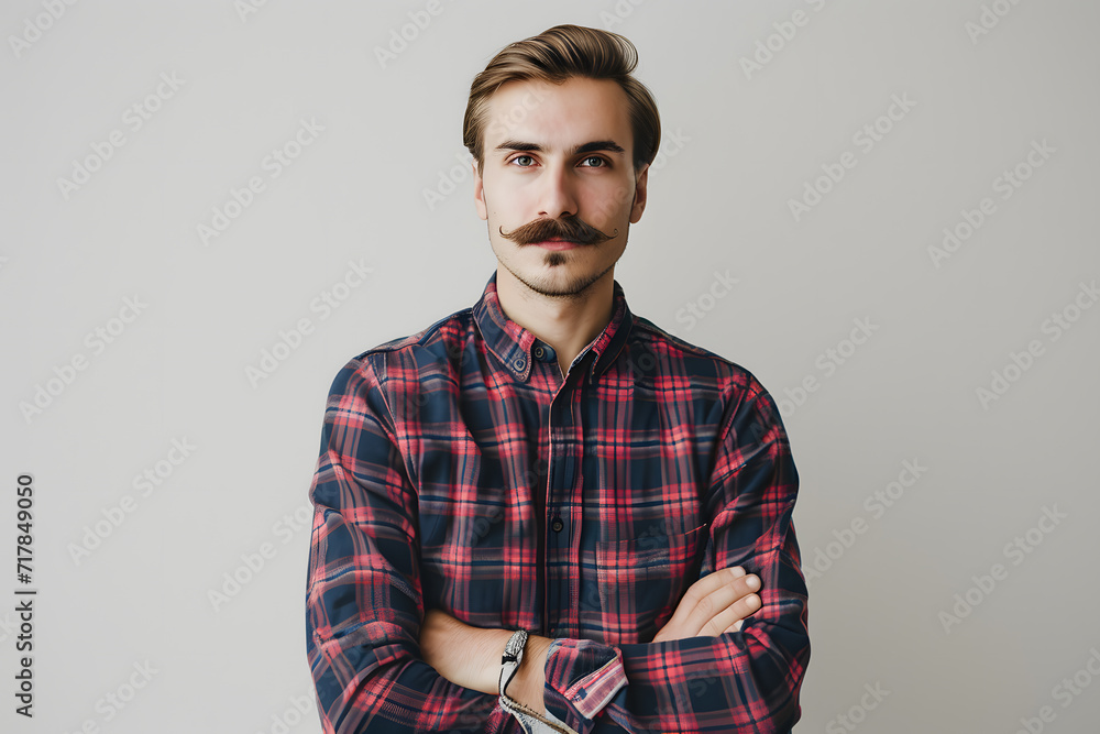 Portrait of Handsome hipster young man with mustache posing in casual clothes Portrait of Handsome hipster young man with mustache posing in casual clothes
