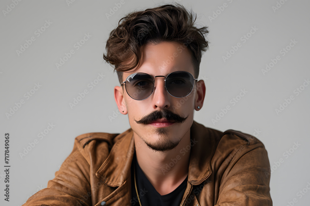 Portrait of Handsome hipster young man with mustache posing in casual clothes Portrait of Handsome hipster young man with mustache posing in casual clothes