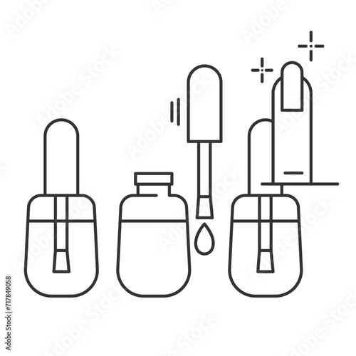Nail Polish Manicure Outline Icons.Hand manicure and care simple line symbols.Simple instructions for using set.Editable Stroke. Vector illustration EPS 10
