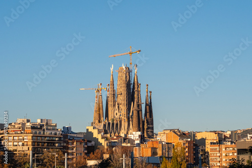 Cityscape of the city of Barcelona with the modernist basilica of the Sagrada Familia by architect Antoni Gaudi photo