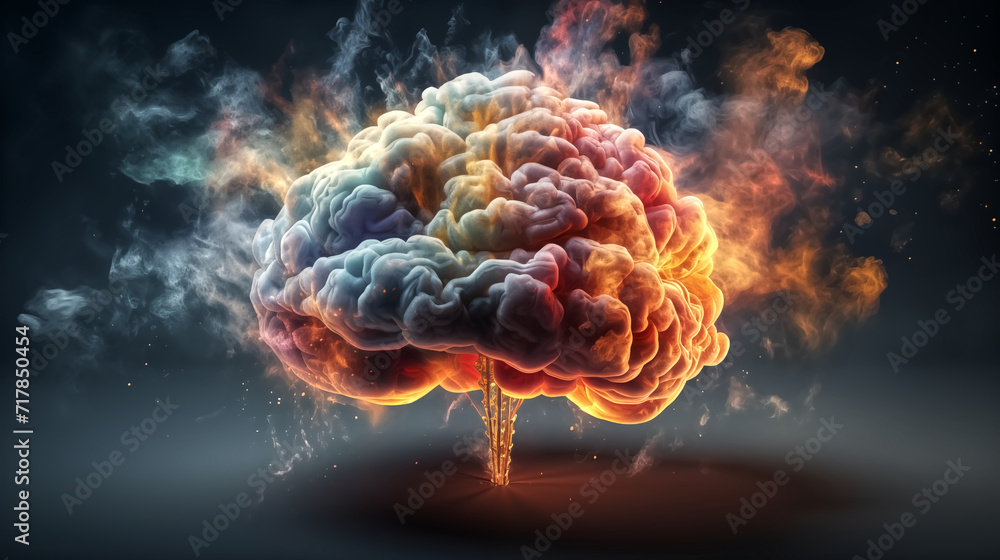 Human brain filled with smoke. Brain exploding with knowledge an Stock Photo Adobe Stock