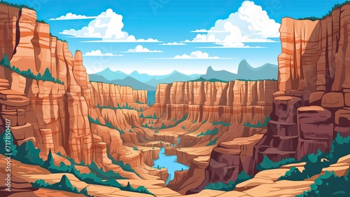 cartoon illustration of The Grand Canyon, A Natural Wonder of the World © chesleatsz