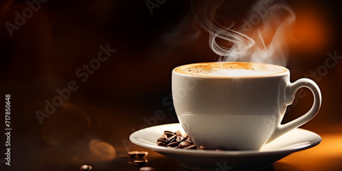 Coffee cup Freshness heat temperature intelligence Hot coffee steams on wooden table blurred background.