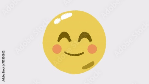 2d animation of hand-drawn smiling face emoji. Looped 4K video with alpha-channel.
