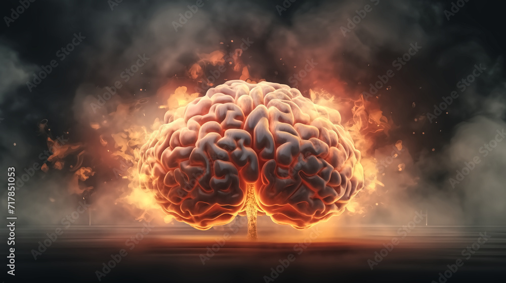 Human brain filled with smoke. Brain exploding with knowledge an Stock Photo Adobe Stock