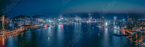 Photography Hong Kong city aerial view at sunset