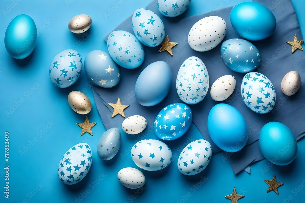 blue easter eggs on blue background