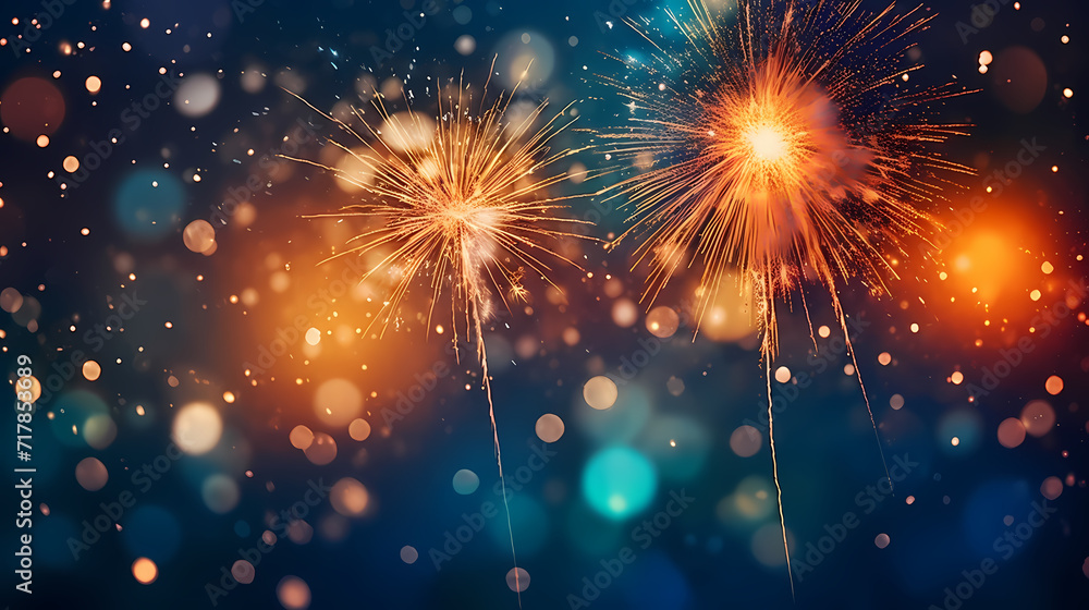 Obraz premium Beautiful creative holiday background. Fireworks and sparkles
