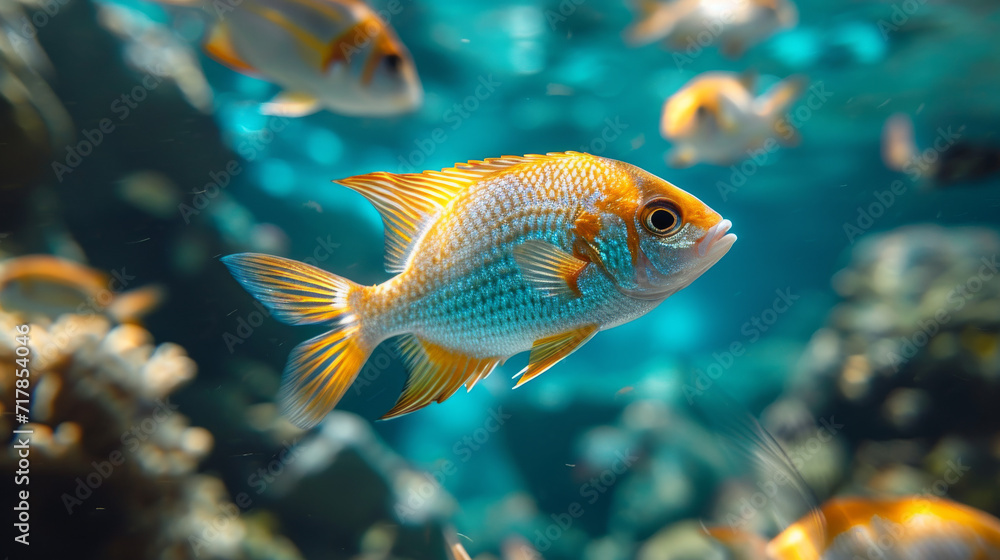 Fish swimming in a ocean, Fish in the sea with clear water Fish swimming in a ocean, Fish in the sea with clear water