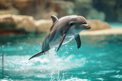 smiling dolphin in blue water, dolphin and human © Наталья Добровольска
