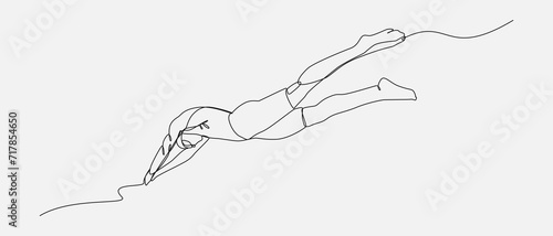 swimmer jumping in single continuous line drawing style. editable stroke. vector illustration