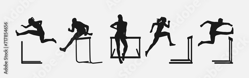 hurdler silhouette collection set. sport, running, race concept. different actions, poses. vector illustration. photo