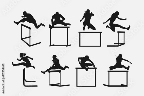 hurdler silhouette collection set. sport, running, race concept. different actions, poses. vector illustration.