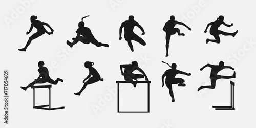 hurdler silhouette collection set. sport, running, race concept. different actions, poses. vector illustration.