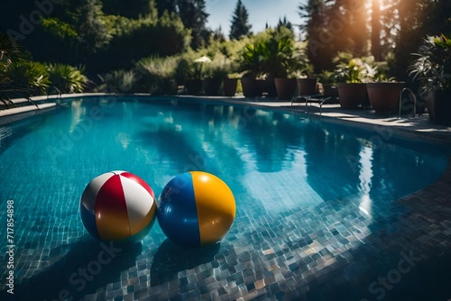 colorful pool balls in the luxury swimming pool