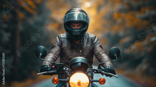 Man biker riding his motorbike on highway © Katrin_Primak