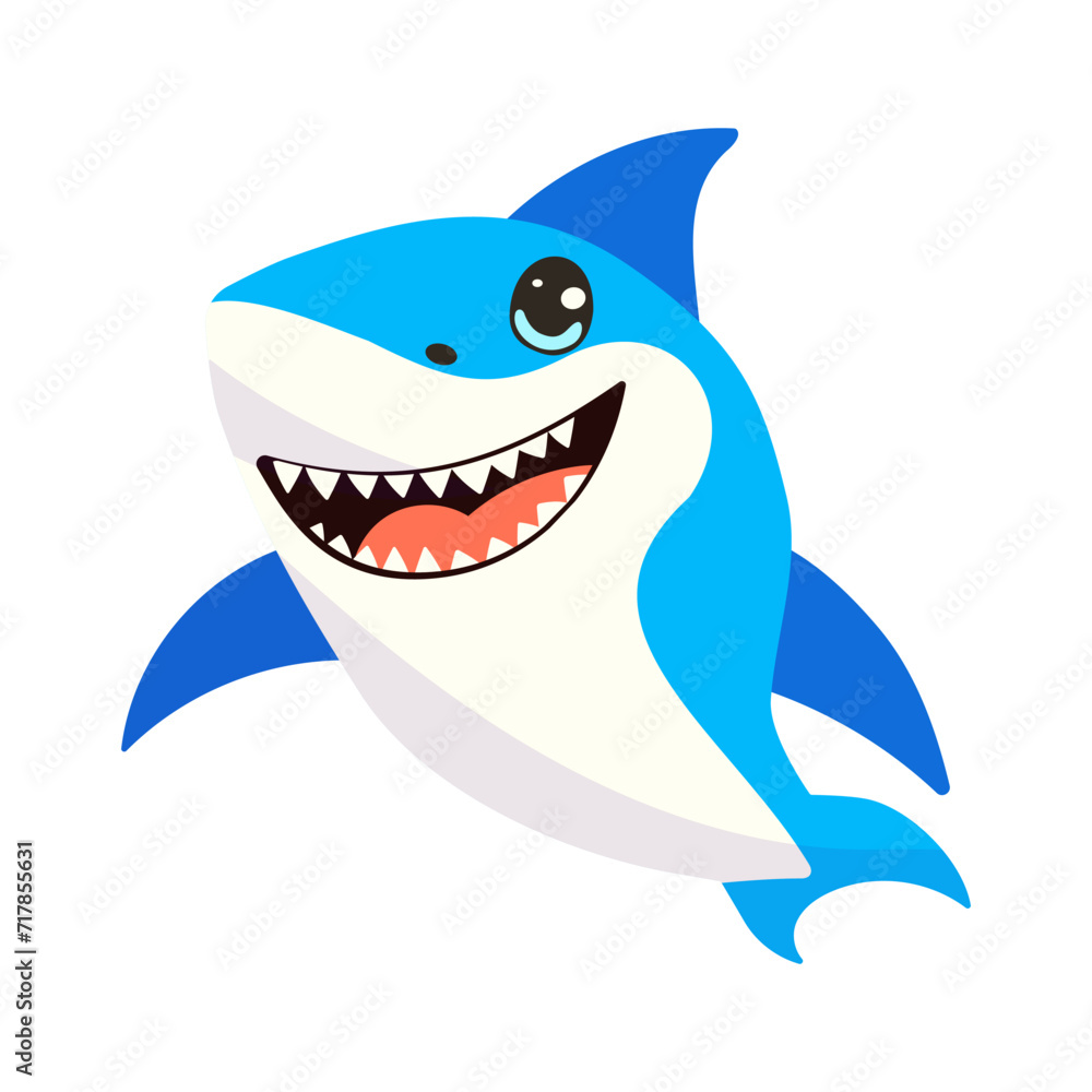 Vector cartoon illustration with cute shark Vector cartoon illustration with cute shark