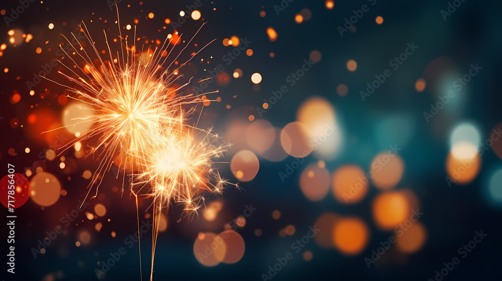 Obraz premium Beautiful creative holiday background. Fireworks and sparkles