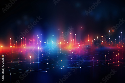 Technology Abstract Background with Digital Line Dots and Colorful Bokeh