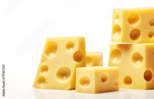 Yellow hollow slices of cheese in photo on white background. generative AI