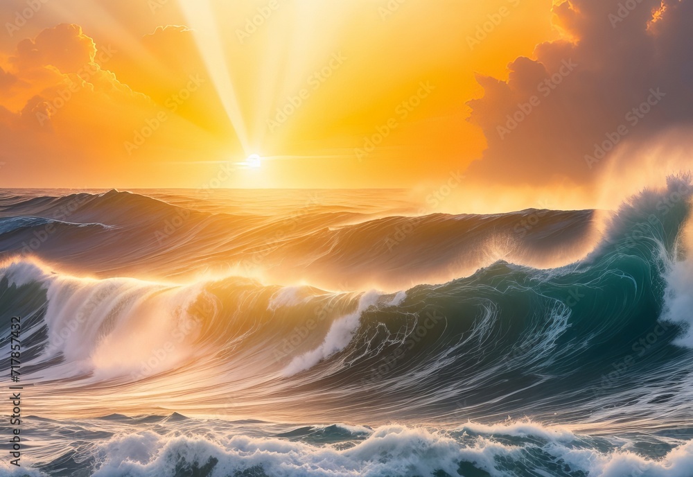 big waves in a stormy ocean with sun rays pour big waves in a stormy ocean with sun rays pour