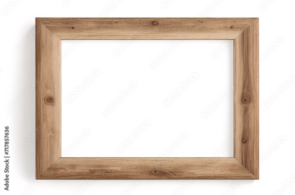 Marco vertical rectangular fino de madera clara colgado en una pared con textura blanca, plano, vista superior, ilustración 3D. Marco vertical rectangular fino de madera clara colgado en una pared con textura blanca, plano, vista superior, ilustración 3D.